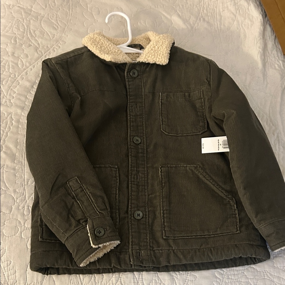 Old Navy Kids Dark Green Corduroy Jacket with Cream Sherpa Collar